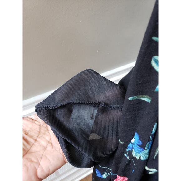Old Navy Sheath Dress Women's Size Medium Black Floral Slit Sleeve Round Neck - Picture 9 of 14